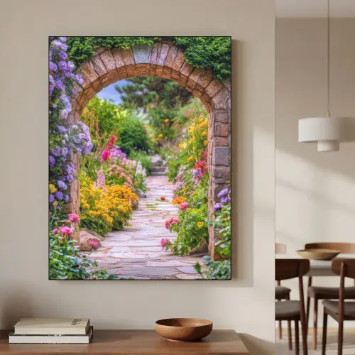 Doorkijk - Bloemen - Pad - Natuur Textielframe - compleet frame klein -sfeer2