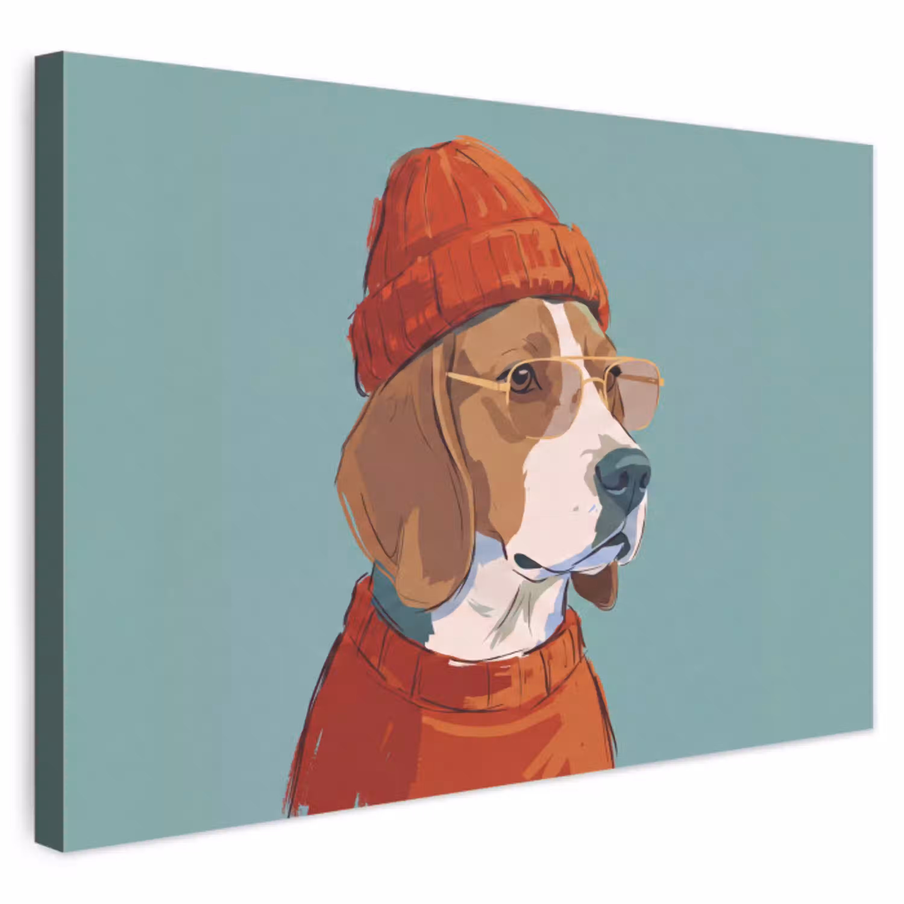 Hond - Beanie - Zonnebril - Dieren - Modern Tuinposter op houten frame 2 cm dik klein -3d