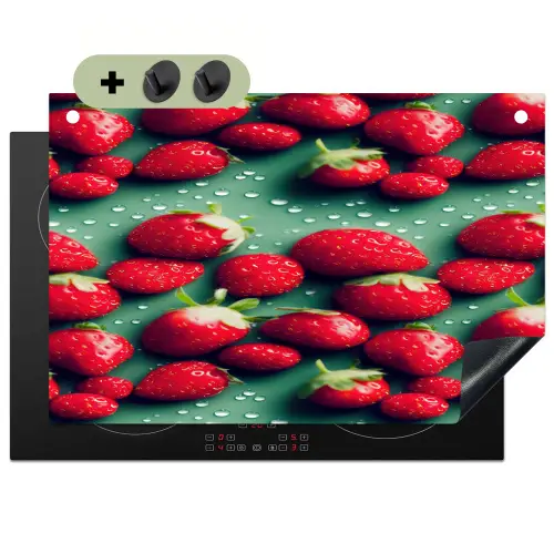 Aardbeien - Rood - Groen - Kroontjes Inductie beschemer met haakjes klein 777 -3d