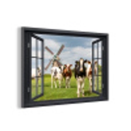 Doorkijk - Koe - Molen - Koeien - Weiland - Gras - Groen aluminium wit klein -3d