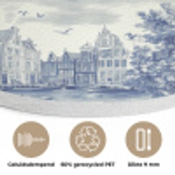 Huizen - Bomen - Water - Vogels - Blauw Akoestische PET Vilt - Rond klein 838 -closeup_NL