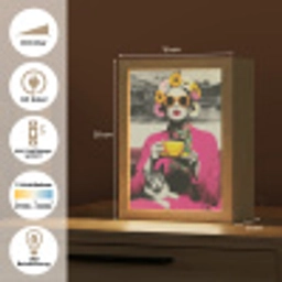 Vrouw - Kat - Bloemen - Kopje - Retro Light Box met kabel (Tafellamp) klein -USP_DE