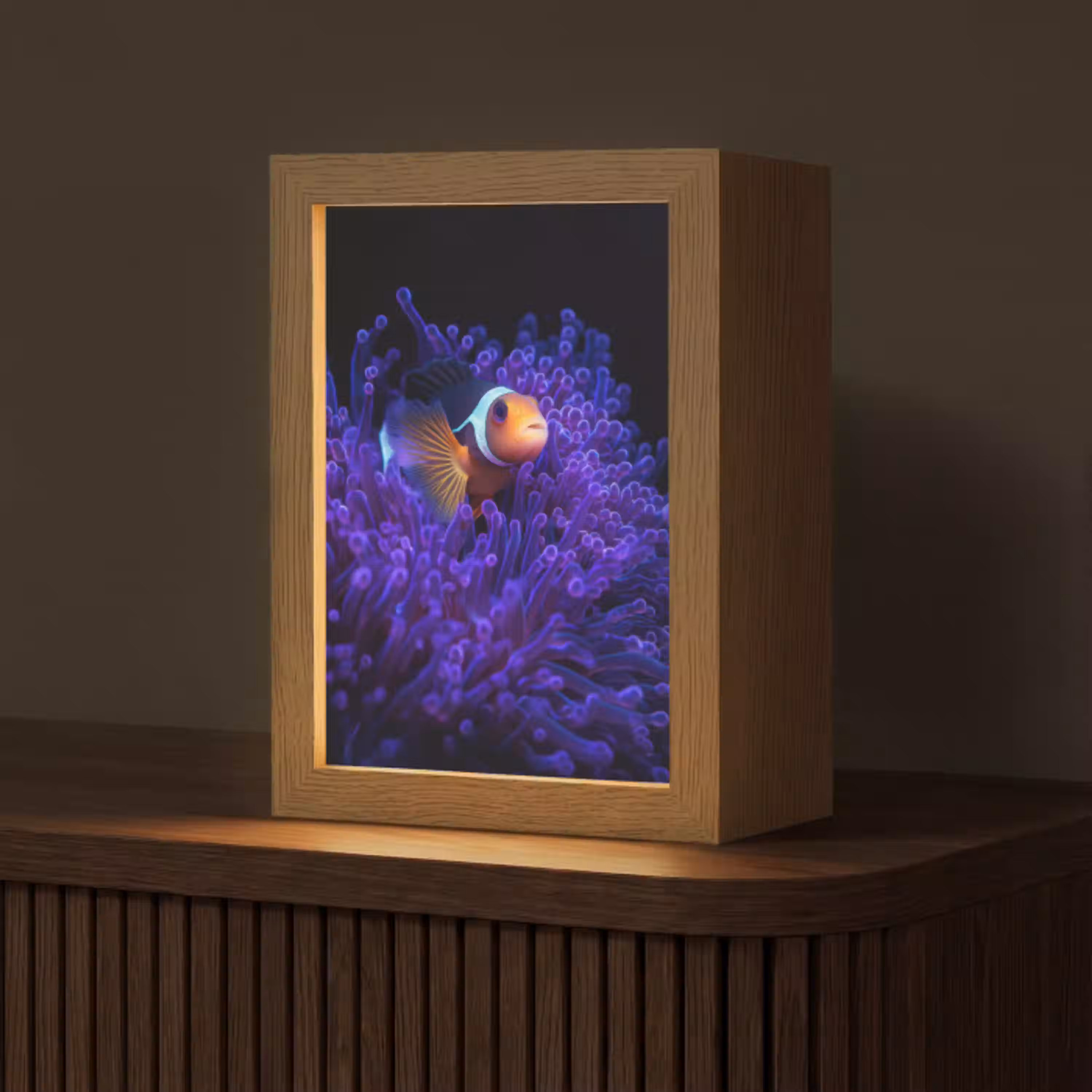 Koraal - Vis - Oranje - Zee Light Box met kabel (Tafellamp) klein -z3d_website