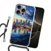Zonsondergang Frankfurt - Stad - Skyline - Water Hoesje iPhone 16 Pro Max met koord klein -sfeer1