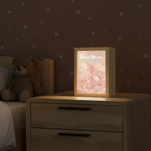 Eenhoorn - Wolken - Roze Light Box met kabel (Kinderlampje) klein -sfeer1_kind