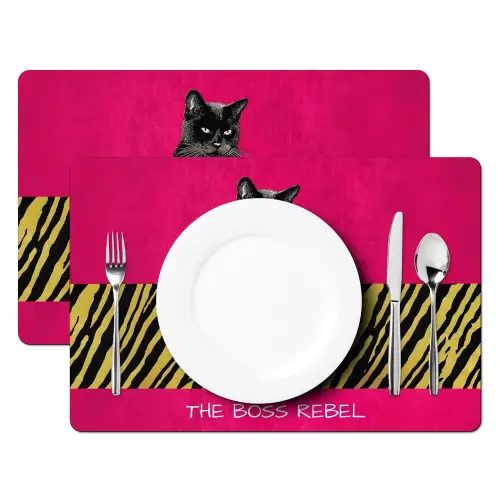 Kat - Baas - Roze - Tijgerprint Placemat vinyl groot -zzsfeer2_Kitchenyeah-website