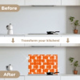 Patroon - Retro - Oranje keuken achterwand spatscherm klein 900 -voor_na_EN