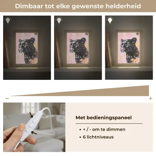 Zwart - Panter - Roze - Abstract Light Box met kabel (Tafellamp) klein -USP_dimbaarNL