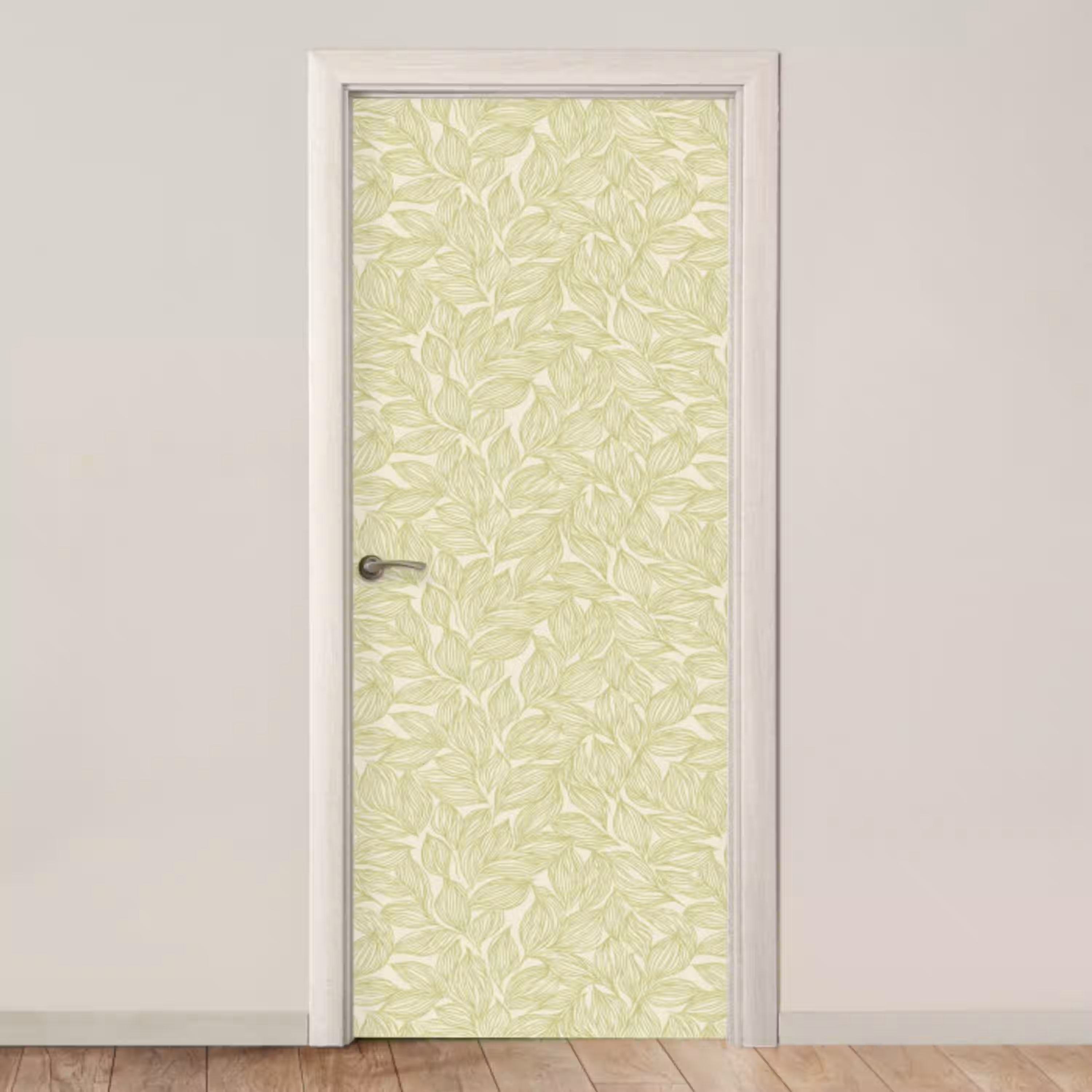Saliegroen - Botanisch - Bladeren - Handgetekend - Patroon deurposter klein 289 -3d_beige