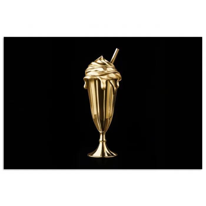 Milkshake - Goud - Drinken - Zwart poster papier klein -3d