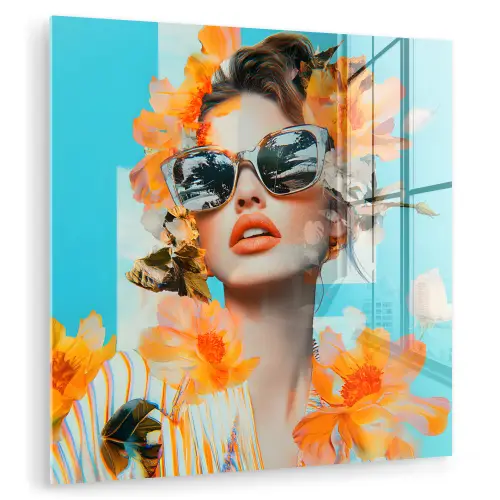Bloemen - Vrouw - Zonnebril - Blauw plexiglas 5mm klein -zzzproduct_nieuw