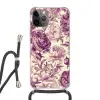 Bloemen - Patroon - Paars - Beige Hoesje iPhone 12 Pro met koord klein -3d
