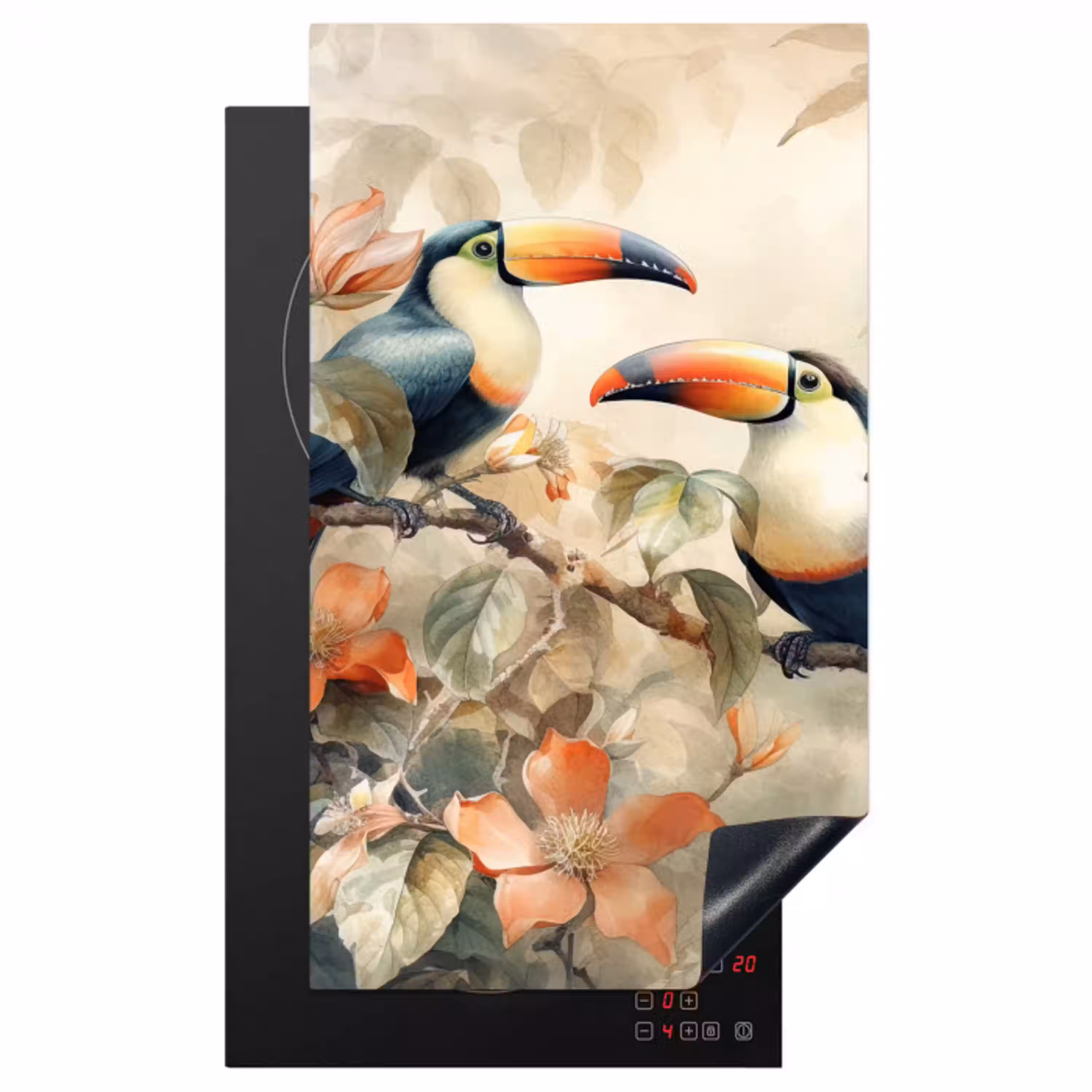 Toekan - Vogels - Bloemen - Tak Inductie beschermer vinyl 3mm middel -3d