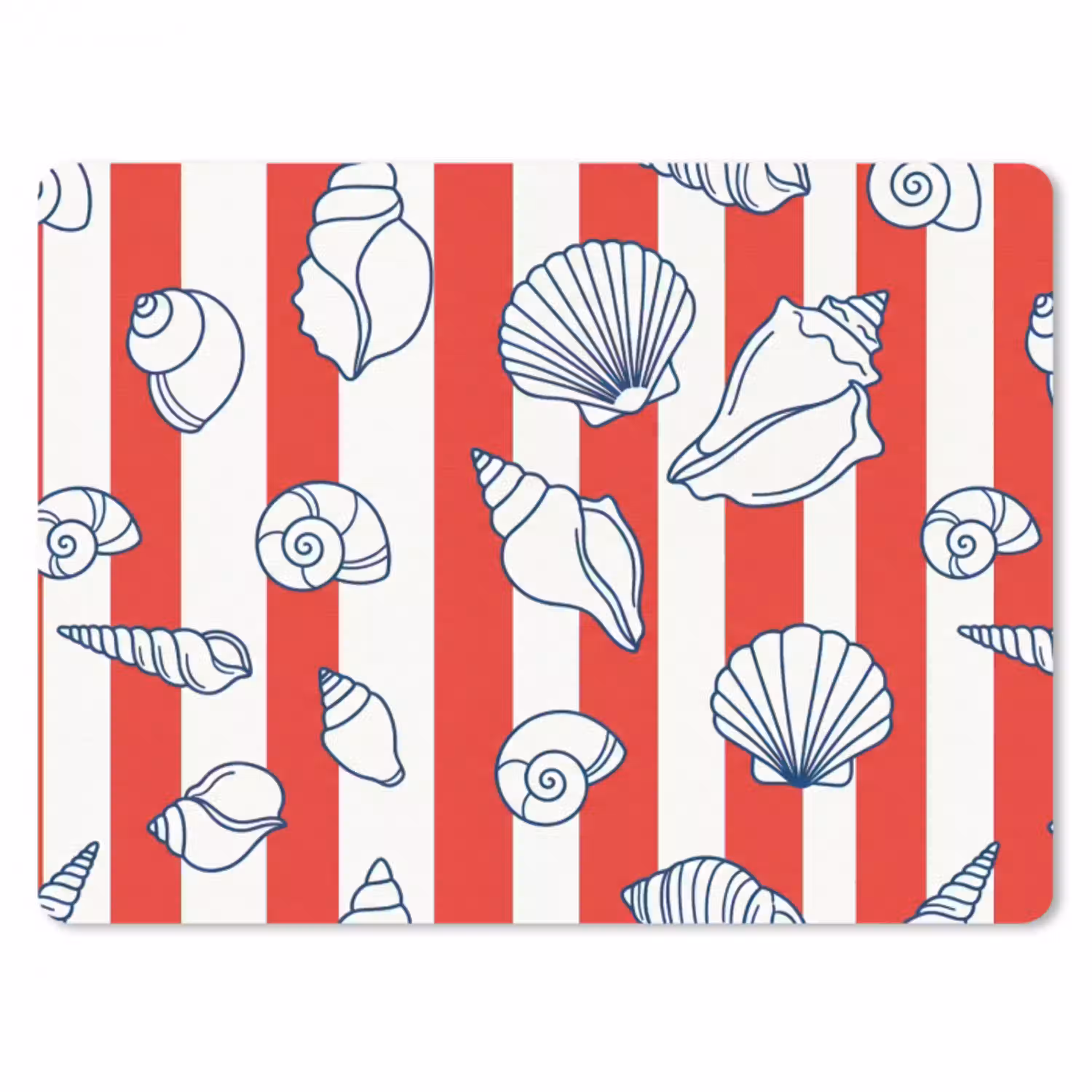 Schelp - Zeedieren - Zomer - Illustratie - Rood - Blauw muismat rubber klein -3d