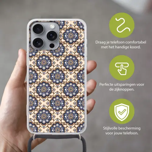 Floraal - Ornament - Blauw Hoesje iPhone 16 Pro Max met koord klein 804 -sfeer2_NL