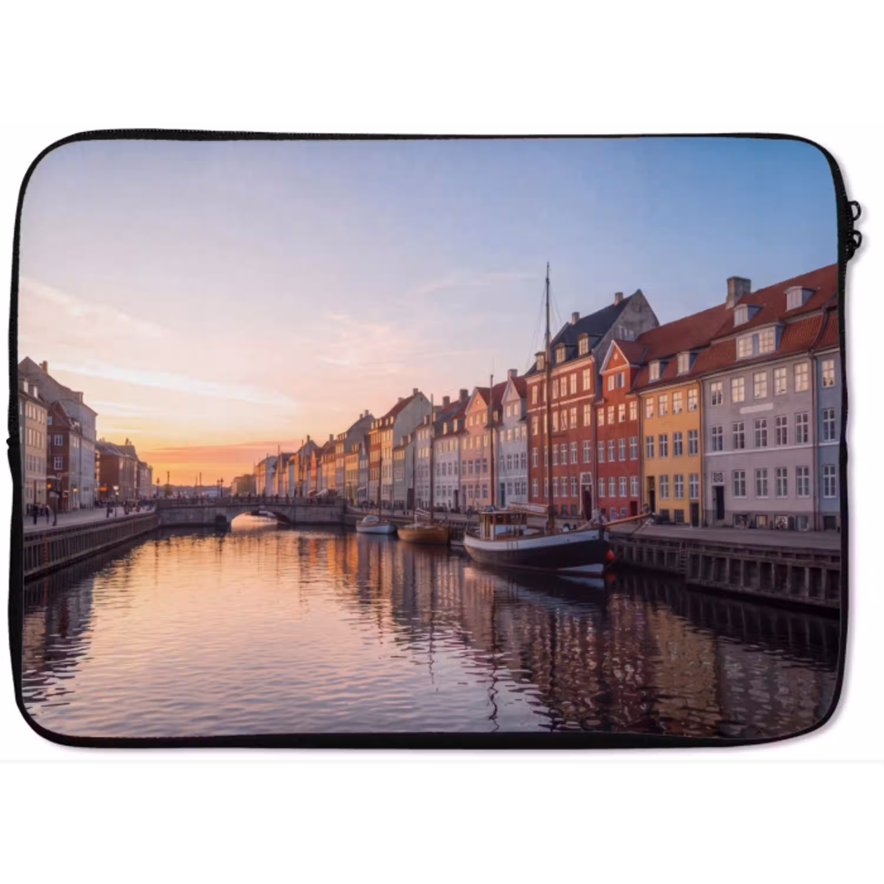 Stad - Gracht - Zonsondergang - Klassiek - Kleurrijk laptophoes neopreen klein -zkaufland3dotto