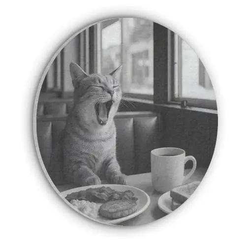 Kat - Koffie - Brood - Zwart Akoestische PET Vilt - Rond klein -3d