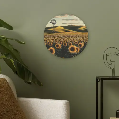 Zonnebloem - Veld - Windmolen Akoestische PET Vilt - Rond klein -sfeer2