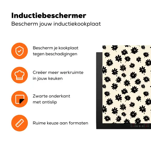 Madeliefjes - Grafisch - Zwart - Beige Inductie beschermer vinyl 3mm klein 276 -zzzzzzz-td-ups