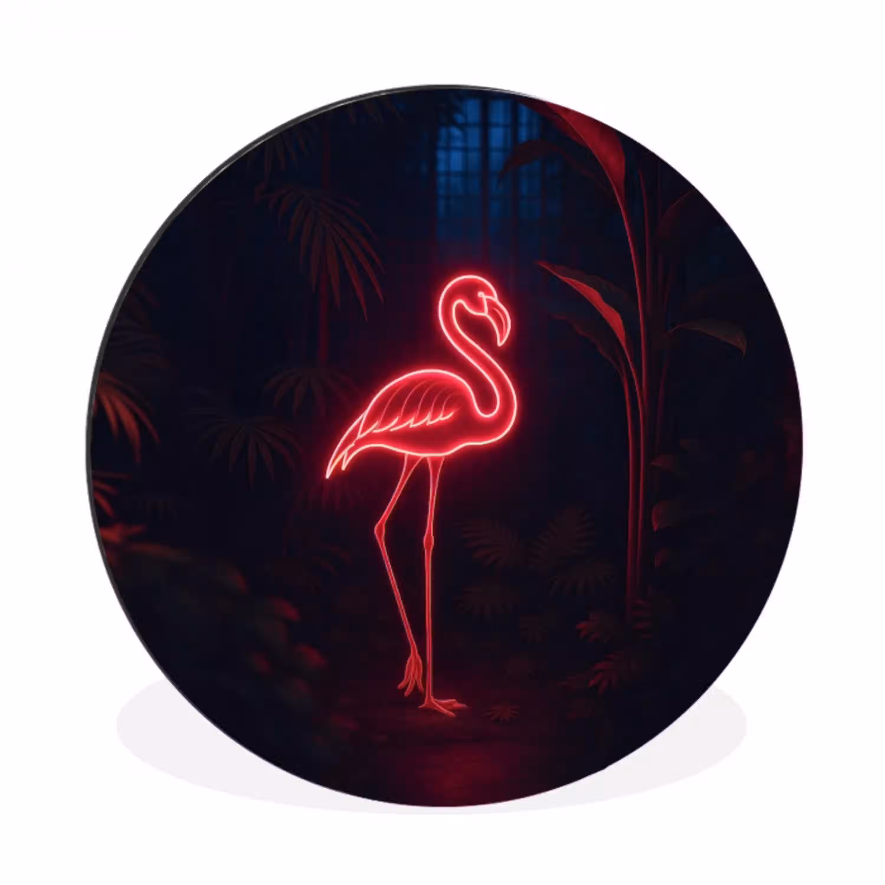 Flamingo - Roze - Neon - Licht Wandcirkel aluminium klein -3d