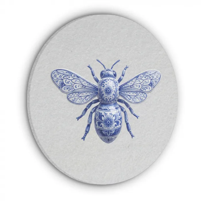 Bij - Modern - Delfts - Blauw Akoestische PET Vilt - Rond klein -3d