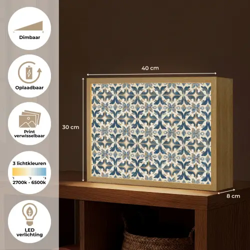 Tegel - Patroon - Blauw - Beige Light Box met batterij (Wandlamp) middel 907 -USP_websiteoverzichtNL