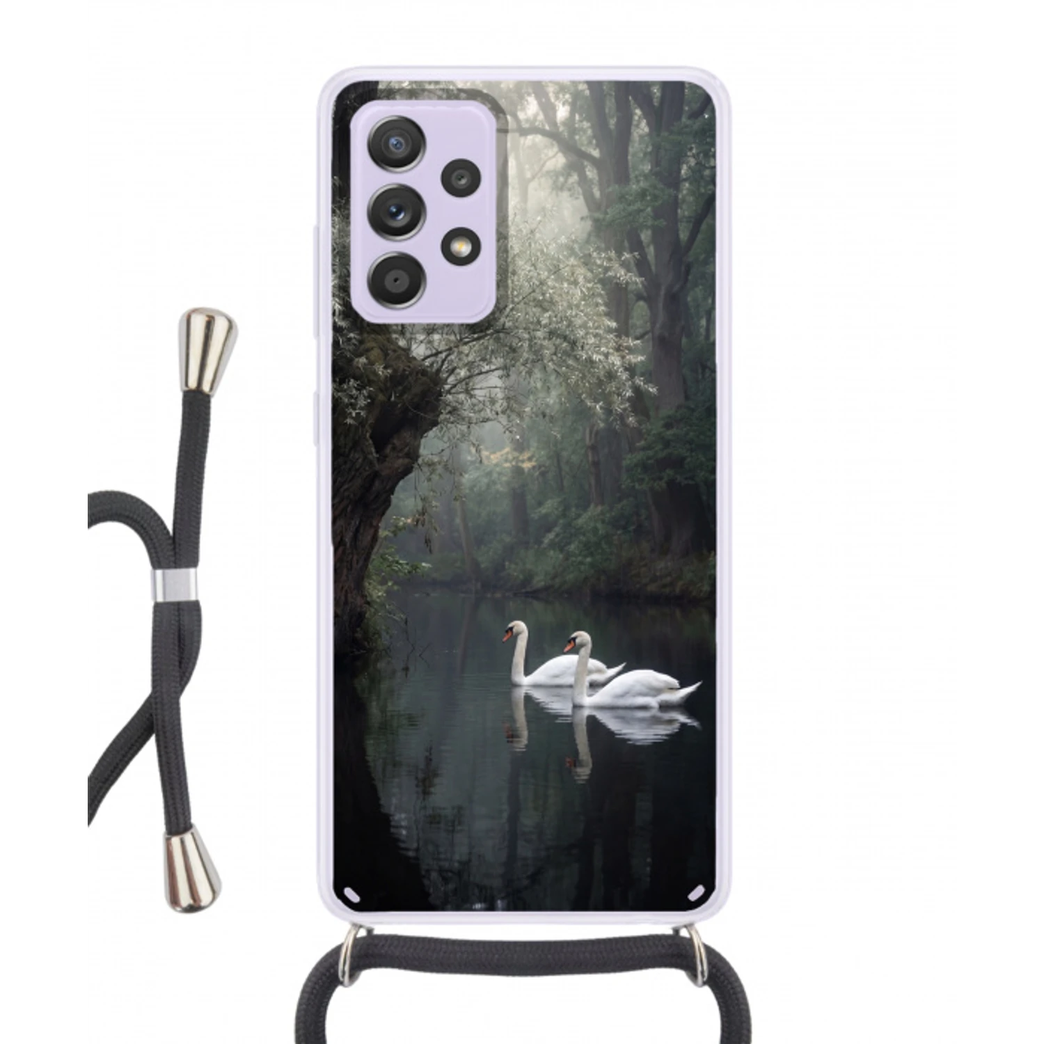 Zwanen - Rivier - Bos Hoesje Samsung Galaxy A52 5G met koord klein -3d
