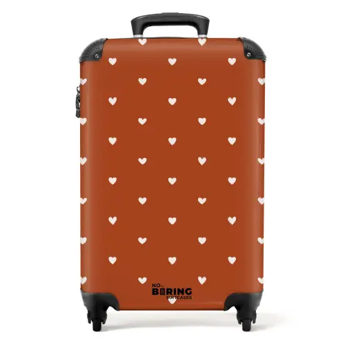 Witte hartjes op terracotta NBS - Handbagage koffer - Kinderen Unisex middel -productfoto_recht