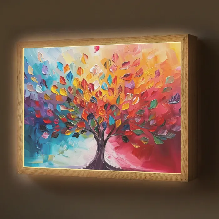 Boom - Levensboom - Kleurrijk - Abstract Light Box met batterij (Wandlamp) middel -z3d_website