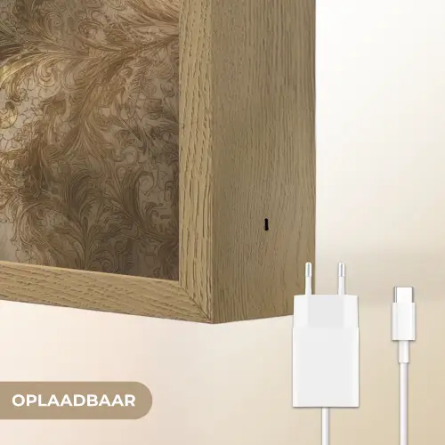Leeuwin - Bloemen - Wit - Goud Light Box met batterij (Wandlamp) middel -USP_websiteoplaadbaarNL