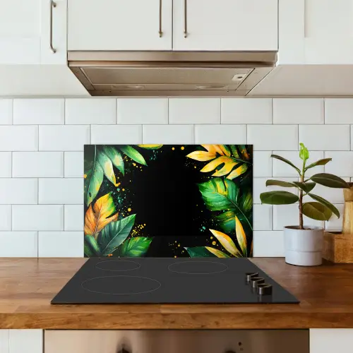 Bladeren - Groen - Geel - Verf - Jungle keuken achterwand spatscherm klein -sfeer2