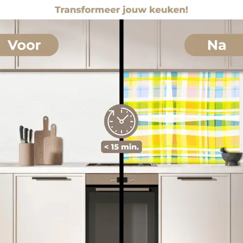 Geel - Patroon - Zomer keuken achterwand 2 middel 871 -voor-na2_NL