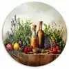 Stilleven - Kruiden - Specerijen - Fruit - Kleurrijk Wandcirkel kunststof plaat 5mm dik klein -3d