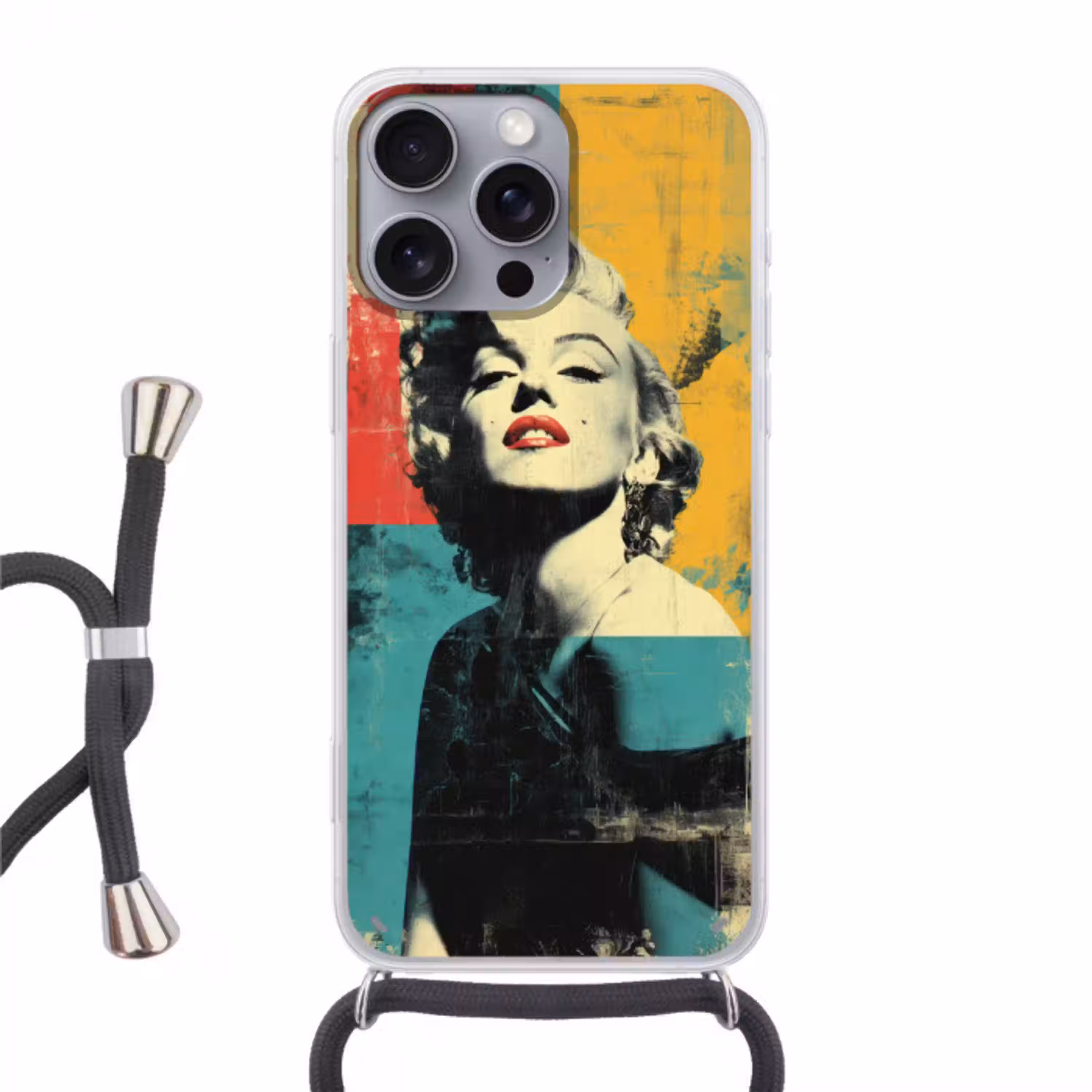 Vrouw - Rode lippen - Abstracte kleurvlakken - Popartuistraling Hoesje iPhone 16 Pro Max met koord klein -3d