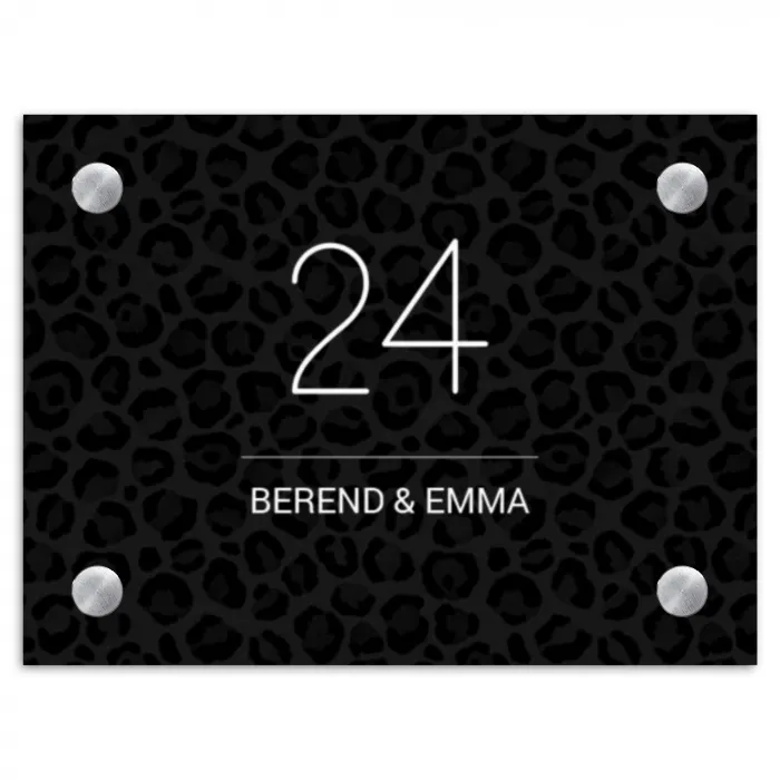 Zwart panterprint - Klassiek Naambord Rechthoek middel -3d