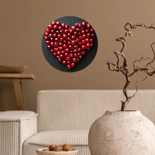 Kersen - Hart - Rood - Zwart Wandcirkel behangsticker klein -sfeer1