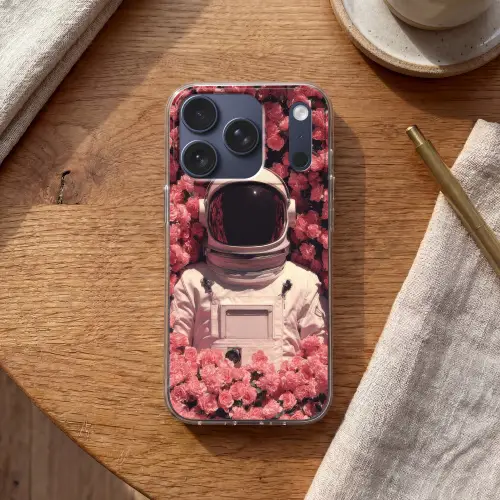 Bloemen - Roze - Astronaut Telefoonhoesje iPhone 17 Pro klein -sfeer1