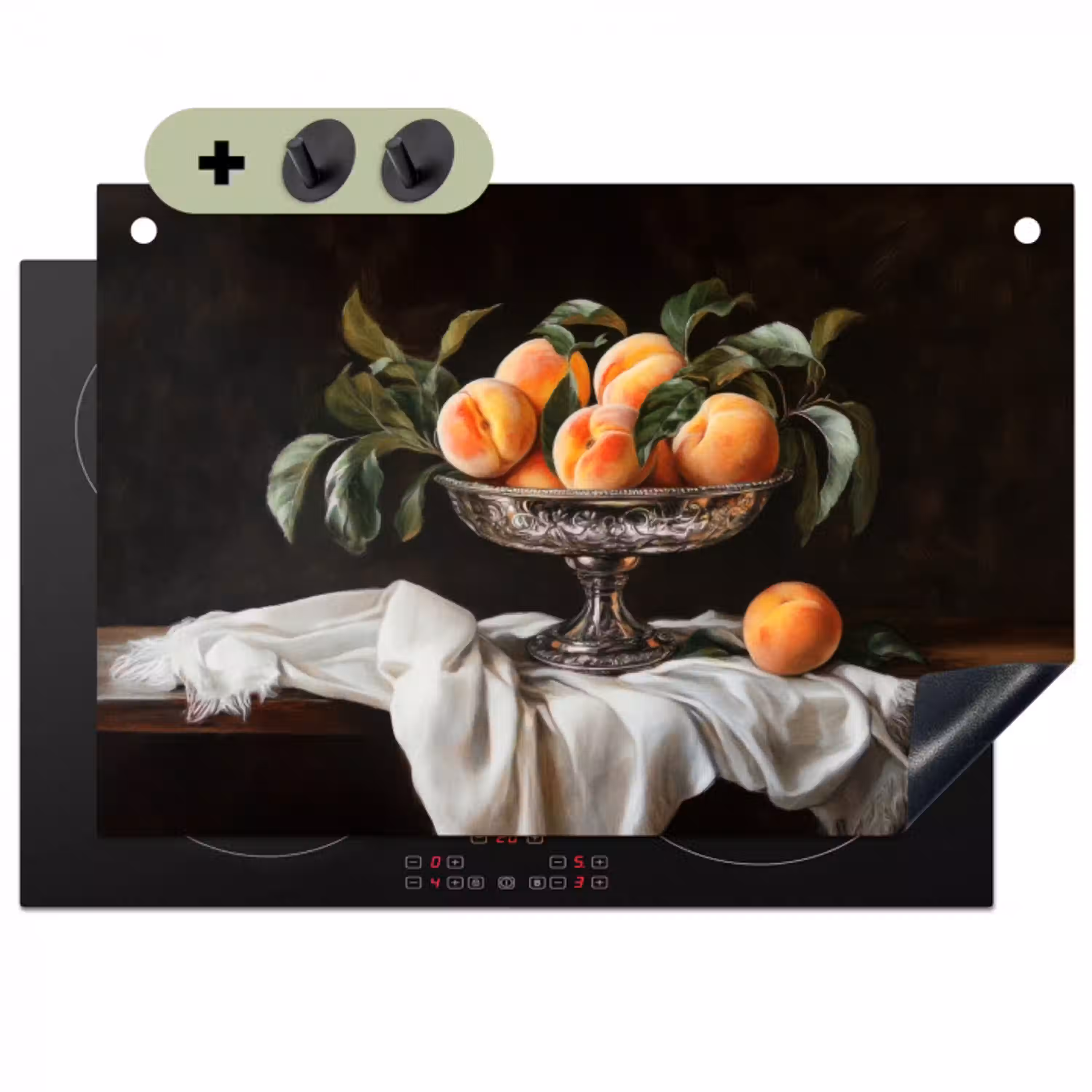 Stilleven - Perziken - Vintage Inductie beschemer met haakjes klein -3d