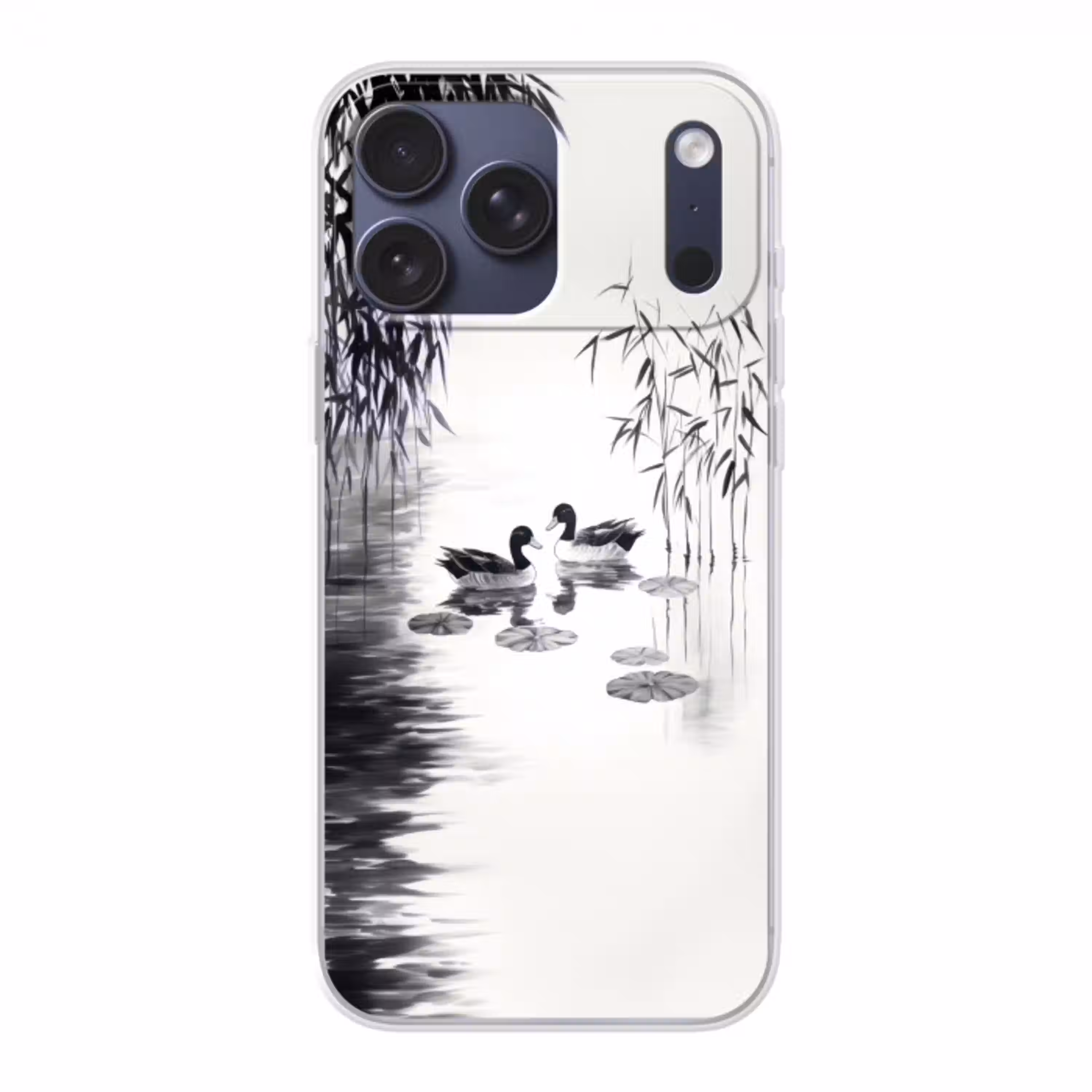 Eenden - Waterlelies - Riet - Zwart Telefoonhoesje iPhone 17 Pro Max klein -3d