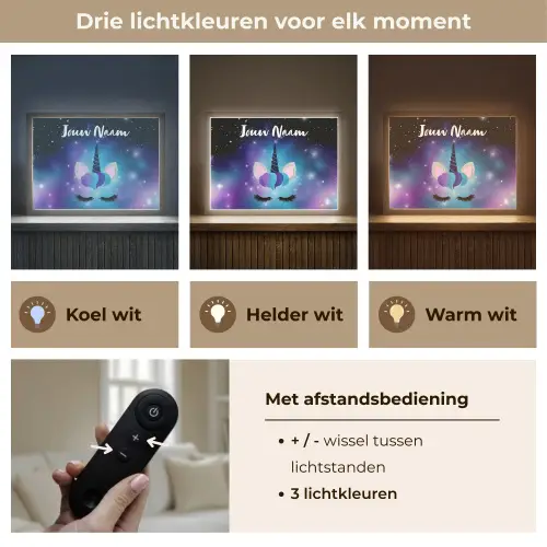 Wimpers - Eenhoorn - Sterren - Blauw Light Box met batterij (Wandlamp kind) middel -USP_lichtkleurNL