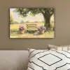 Houten bankje - Bloempotten - Landschap canvas 2cm klein -sfeer3
