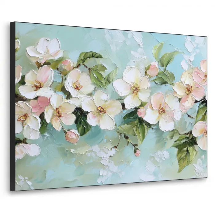 Bloesem - Bladeren - Lichtblauw Textielframe - compleet frame klein -3d
