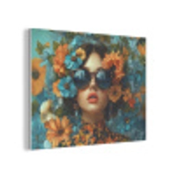 Vrouw - Bloemen - Oranje - Blauw - Modern PET vilt klein -3d