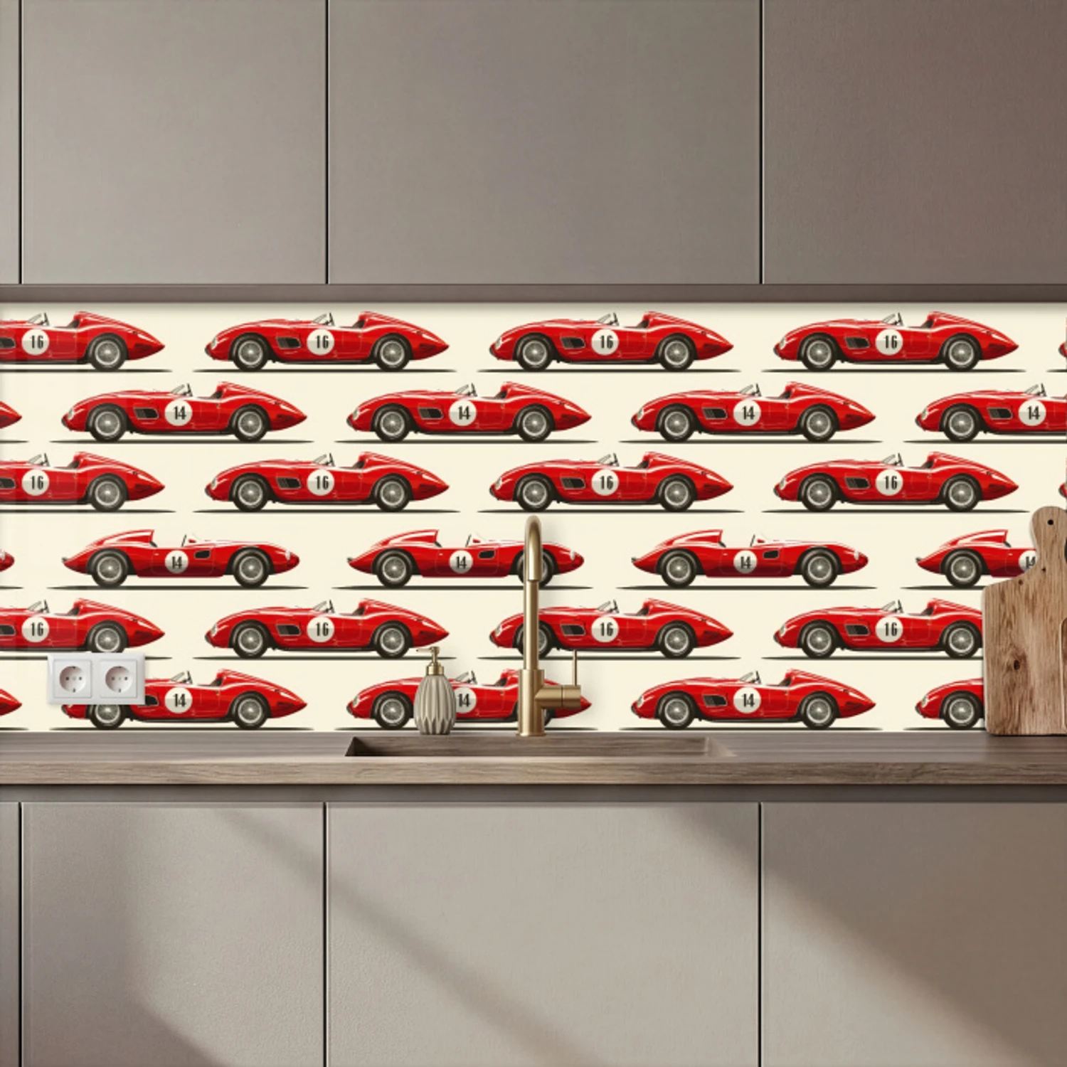 Raceauto - Retro - Rood keuken achterwand 2 middel 871 zz_3dshopping