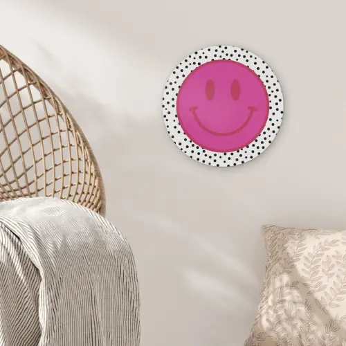 Smiley - Roze - Stippen Akoestische PET Vilt - Rond klein -sfeer4