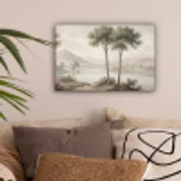 Bomen - Meer - Bergen - Illustratie canvas 2cm klein -sfeer1
