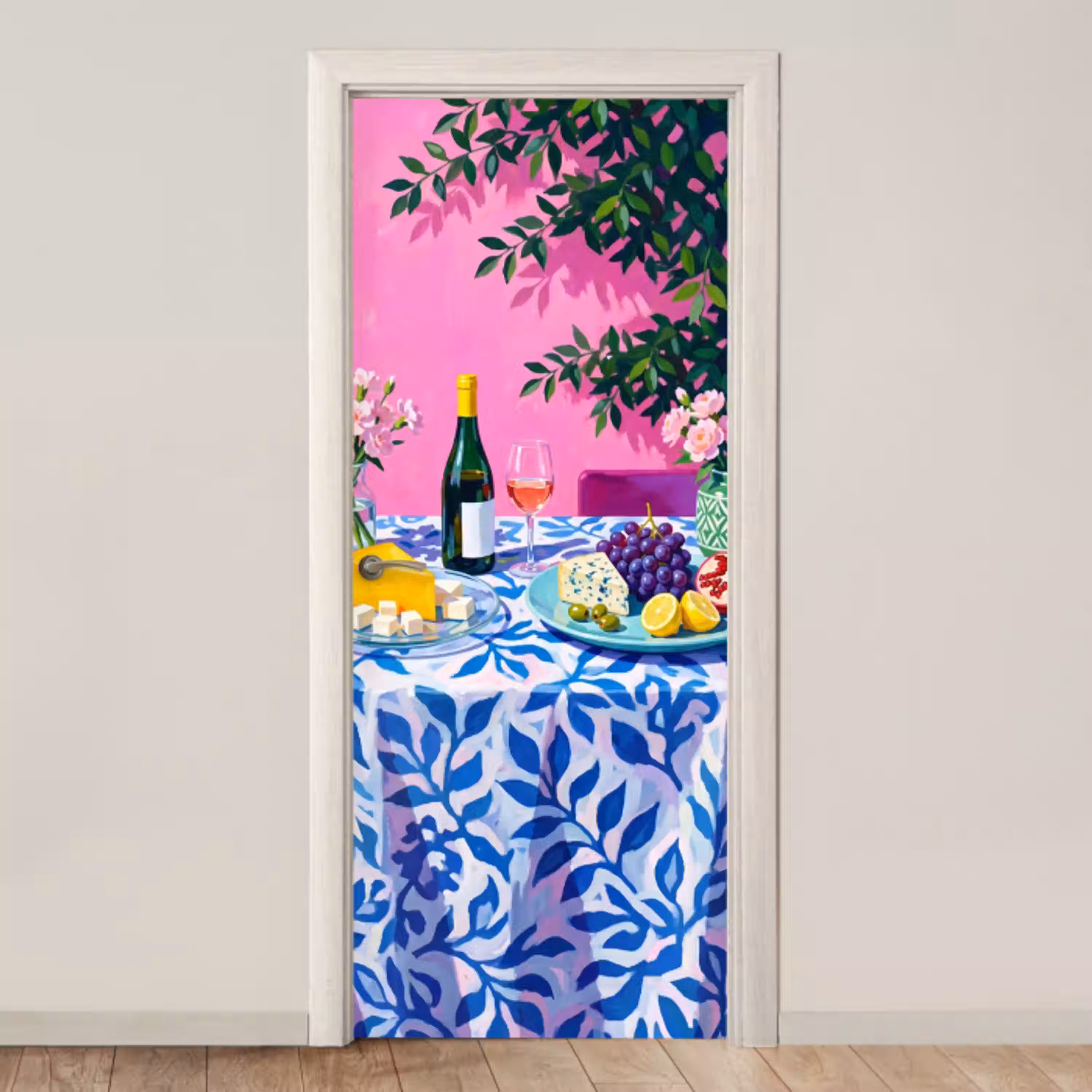 Eten - Wijn - Kleurrijk deurposter klein -3d_beige