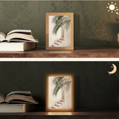 Palmboom - Schaduw - Trap - Beige Light Box met kabel (Tafellamp) klein -sfeer3