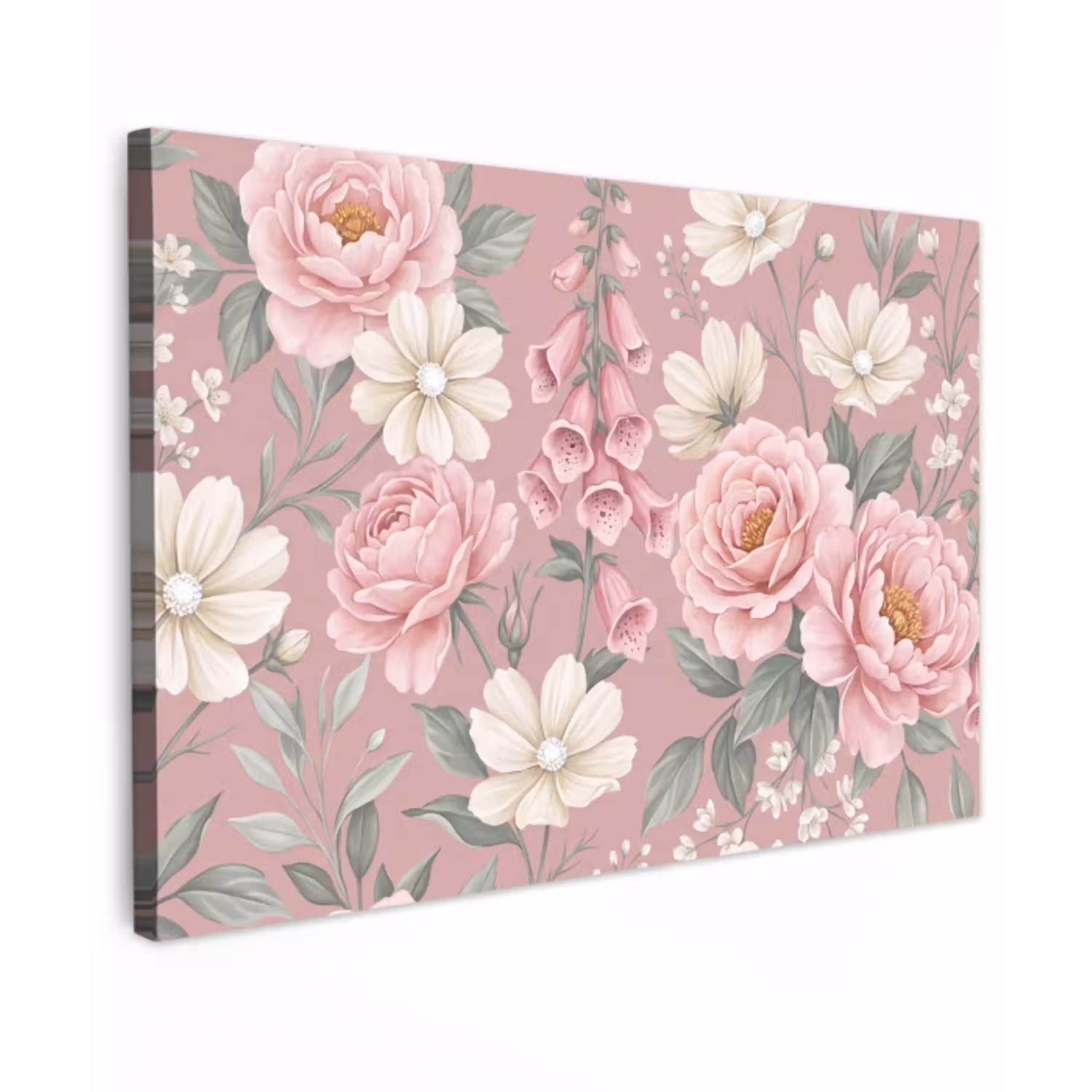 Pioenrozen - Vingerhoedskruid - Pink Tuinposter op houten frame 2 cm dik klein -3d