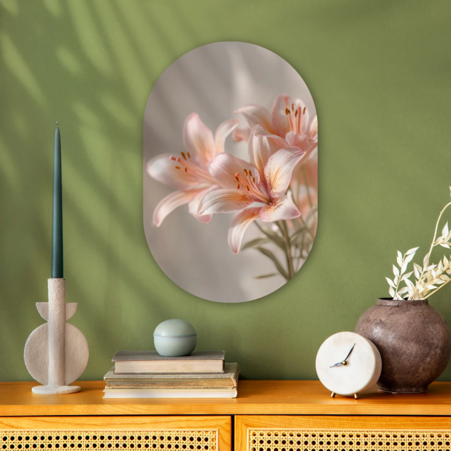 Lelies - Meeldraden - Roze - Wazig Wandcirkel Ovaal Forex klein -sfeer2